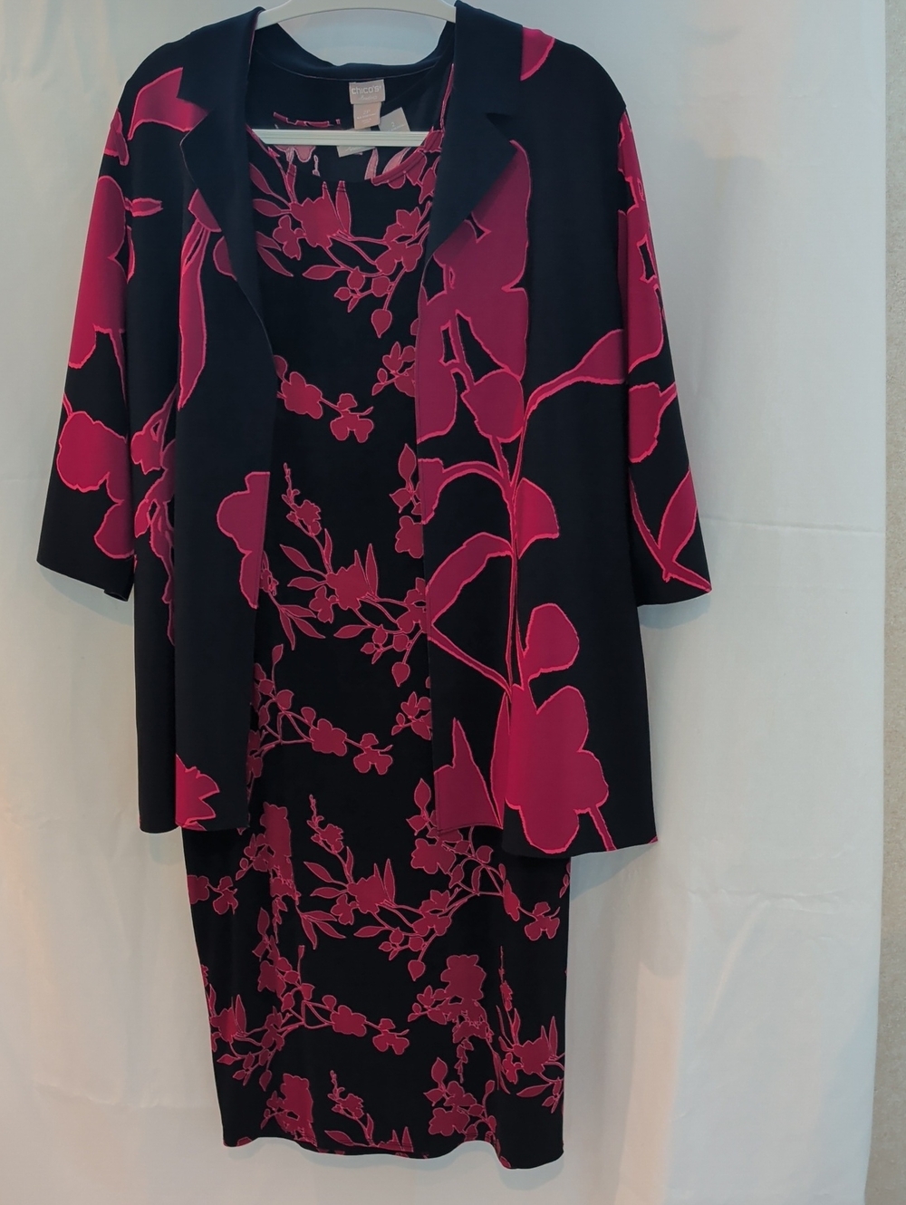 Chico's Black and Fuchsia Floral Dress and Jacket
